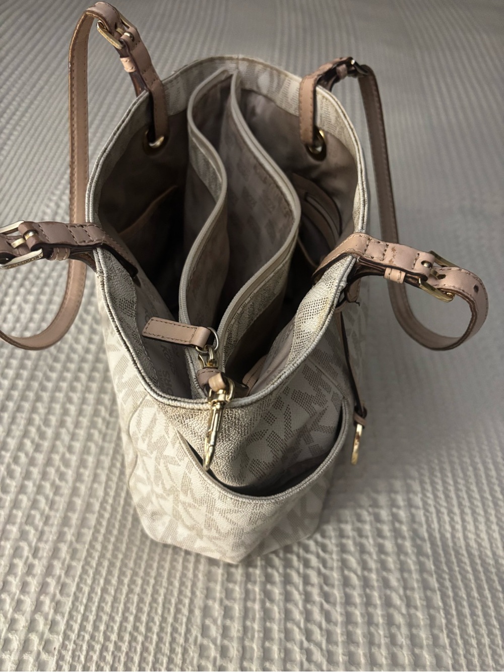 Michael Kors Neutral Logo Tote with Gold MK Charm - Picture 4 of 8